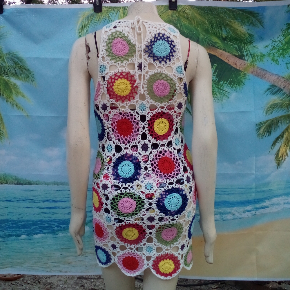 Bundle Of 2- 1-White & 1-Multi-Colored Crocheted … - image 8